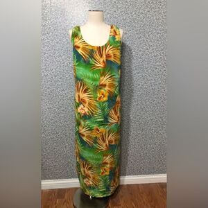 Palm Leaf & Floral Green Maxi, Light, Breezy & Effortless Elegance D327